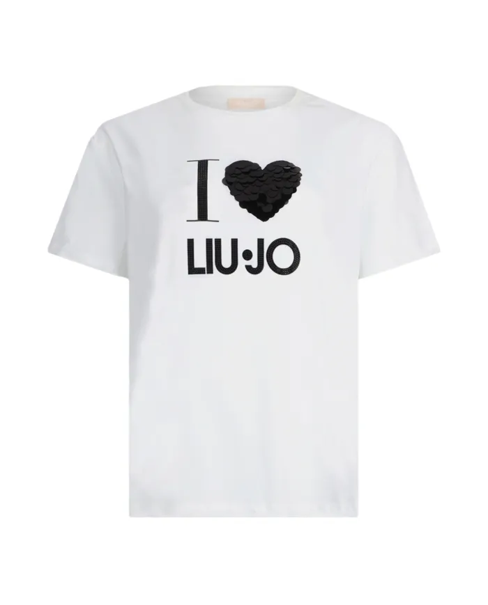 LIU JO T-shirt Donna MF5345JS923 AI 25/26 cotone con stampa logata M9683 B.CO heart LIU JO T-shirt Donna MF5345JS923 AI 25/26 cotone con stampa logata M9683 B.CO heart