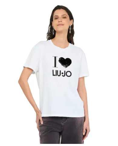 LIU JO T-shirt Donna MF5345JS923 AI 25/26 cotone con stampa logata M9683 B.CO heart LIU JO T-shirt Donna MF5345JS923 AI 25/26 cotone con stampa logata M9683 B.CO heart