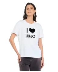 LIU JO T-shirt Donna MF5345JS923 AI 25/26 cotone con stampa logata M9683 B.CO heart
