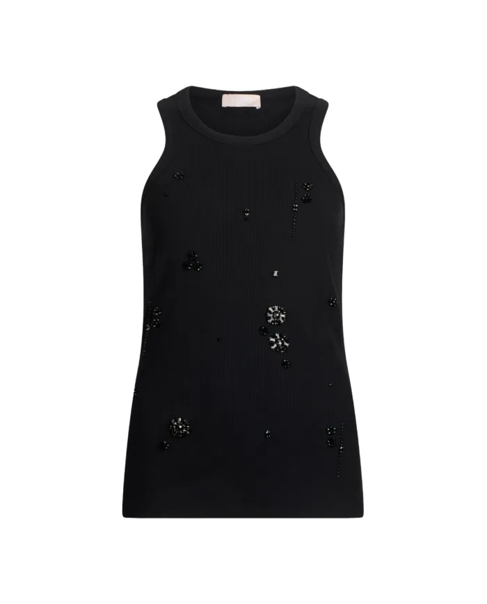 LIU JO Canotta Donna MF5447J4822 AI 25/26 cotone con ricami gioiello applicati P9124 nero/flower stone LIU JO Canotta Donna MF5447J4822 AI 25/26 cotone con ricami gioiello applicati P9124 nero/flower stone