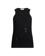 LIU JO Canotta Donna MF5447J4822 AI 25/26 cotone con ricami gioiello applicati P9124 nero/flower stone