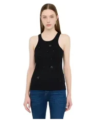 LIU JO Canotta Donna MF5447J4822 AI 25/26 cotone con ricami gioiello applicati P9124 nero/flower stone
