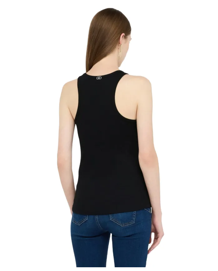 LIU JO Canotta Donna MF5447J4822 AI 25/26 cotone con ricami gioiello applicati P9124 nero/flower stone