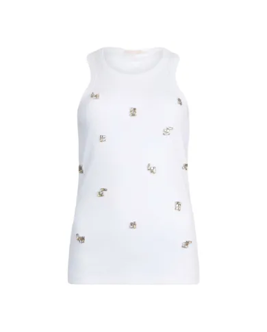LIU JO Canotta Donna MF5447J4822 AI 25/26 cotone con ricami gioiello applicati P9125 b.co topaz stone LIU JO Canotta Donna MF5447J4822 AI 25/26 cotone con ricami gioiello applicati P9125 b.co topaz stone