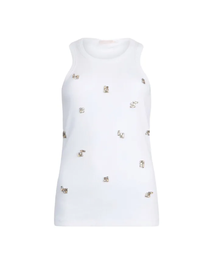 LIU JO Canotta Donna MF5447J4822 AI 25/26 cotone con ricami gioiello applicati P9125 b.co topaz stone LIU JO Canotta Donna MF5447J4822 AI 25/26 cotone con ricami gioiello applicati P9125 b.co topaz stone