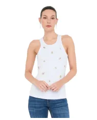 LIU JO Canotta Donna MF5447J4822 AI 25/26 cotone con ricami gioiello applicati P9125 b.co topaz stone