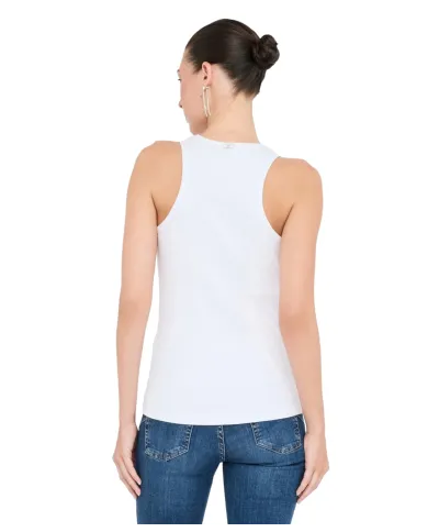 LIU JO Canotta Donna MF5447J4822 AI 25/26 cotone con ricami gioiello applicati P9125 b.co topaz stone LIU JO Canotta Donna MF5447J4822 AI 25/26 cotone con ricami gioiello applicati P9125 b.co topaz stone