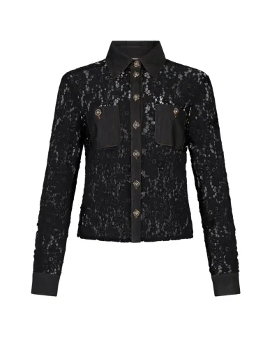 LIU JO Camicia Donna UF5169J4078 AI 25/26 cotone con motivo in pizzo e dettagli denim 88000 denim NERO LIU JO Camicia Donna UF5169J4078 AI 25/26 cotone con motivo in pizzo e dettagli denim 88000 denim NERO