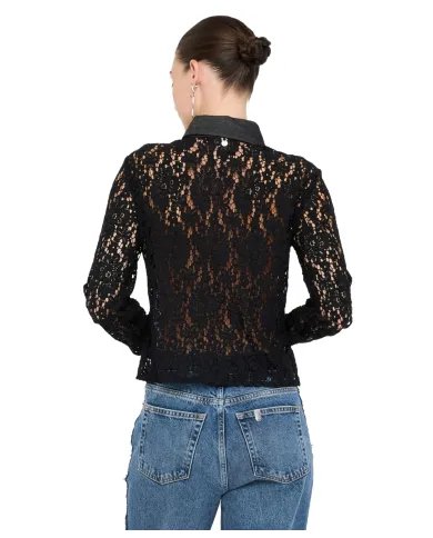 LIU JO Camicia Donna UF5169J4078 AI 25/26 cotone con motivo in pizzo e dettagli denim 88000 denim NERO LIU JO Camicia Donna UF5169J4078 AI 25/26 cotone con motivo in pizzo e dettagli denim 88000 denim NERO