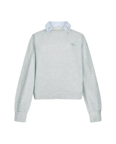 LIU JO Felpa Donna UF5254F0873 AI 25/26 cotone dotata di colletto con dettagli strass 03658 grigio mel stripe LIU JO Felpa Donna UF5254F0873 AI 25/26 cotone dotata di colletto con dettagli strass 03658 grigio mel stripe