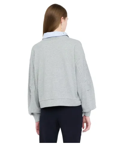 LIU JO Felpa Donna UF5254F0873 AI 25/26 cotone dotata di colletto con dettagli strass 03658 grigio mel stripe LIU JO Felpa Donna UF5254F0873 AI 25/26 cotone dotata di colletto con dettagli strass 03658 grigio mel stripe