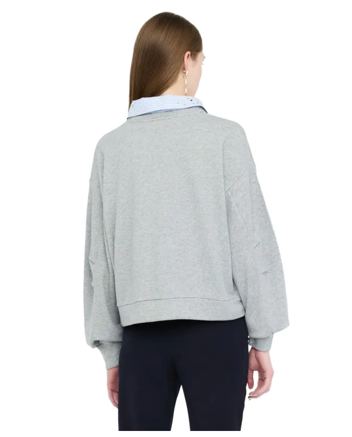 LIU JO Felpa Donna UF5254F0873 AI 25/26 cotone dotata di colletto con dettagli strass 03658 grigio mel stripe