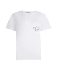 LIU JO T-shirt Donna UF5257JS904 AI 25/26 cotone con logo strass applicato sul taschino M9785 b.co/Lj sequin
