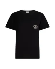 LIU JO T-shirt Donna UF5257JS904 AI 25/26 cotone con logo strass applicato sul taschino M9786 nero/gold