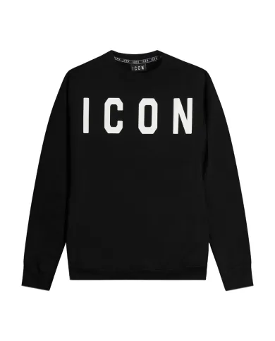 ICON Felpa Uomo ICUF2W6F001 AI 25/26 cotone regular con stampa logata 01 NERO ICON Felpa Uomo ICUF2W6F001 AI 25/26 cotone regular con stampa logata 01 NERO