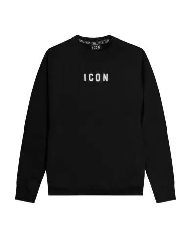 ICON Felpa Uomo ICUF2W6F006 AI 25/26 cotone regular con stampa logata 01 NERO ICON Felpa Uomo ICUF2W6F006 AI 25/26 cotone regular con stampa logata 01 NERO
