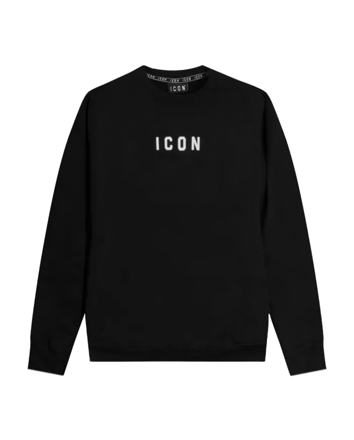 ICON Felpa Uomo ICUF2W6F006 AI 25/26 cotone regular con stampa logata 01 NERO ICON Felpa Uomo ICUF2W6F006 AI 25/26 cotone regular con stampa logata 01 NERO