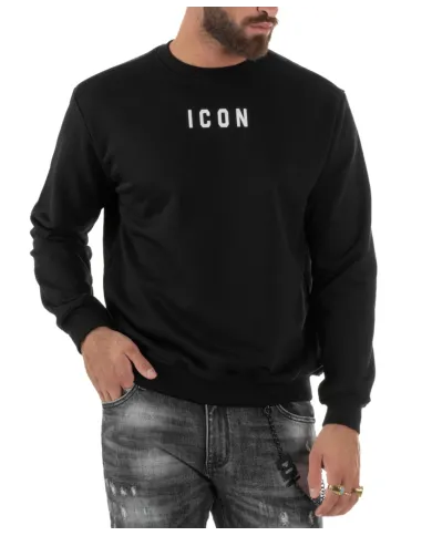 ICON Felpa Uomo ICUF2W6F006 AI 25/26 cotone regular con stampa logata 01 NERO ICON Felpa Uomo ICUF2W6F006 AI 25/26 cotone regular con stampa logata 01 NERO