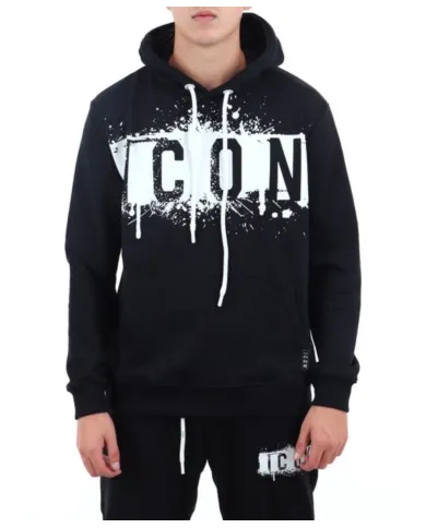 ICON Felpa Uomo ICUF2W6F012 AI 25/26 cotone regular con cappuccio 01 NERO ICON Felpa Uomo ICUF2W6F012 AI 25/26 cotone regular con cappuccio 01 NERO