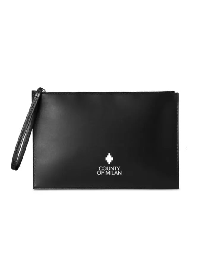 COUNTY OF MILAN Pochette Uomo COMAF250132 AI 25/26 ecopelle con logo stampato 09 NERO/BIANCO