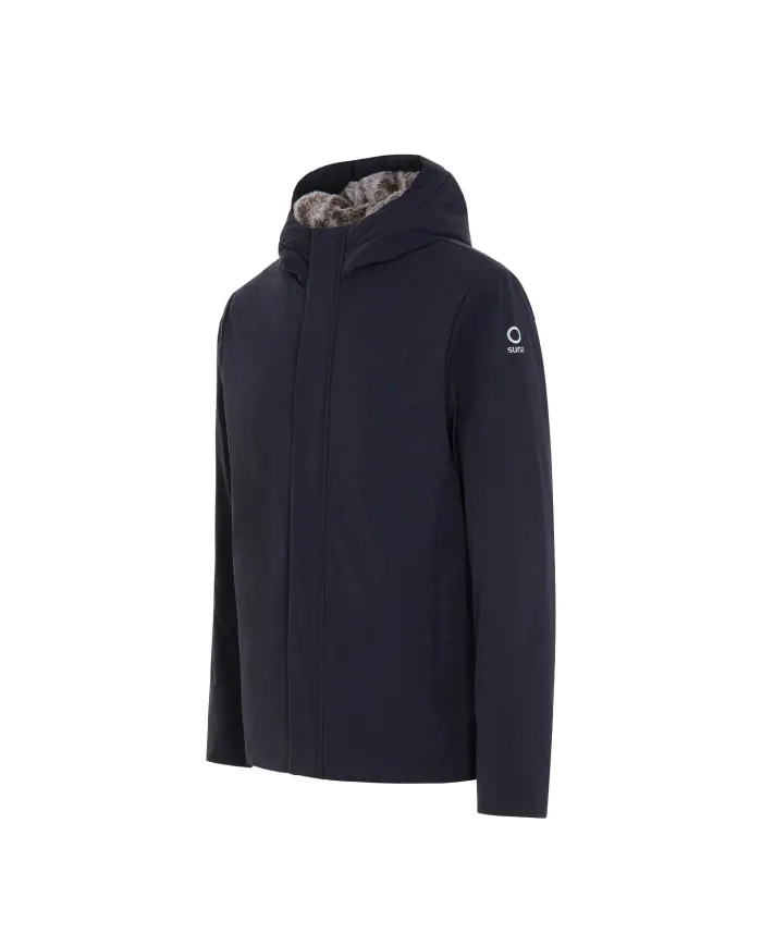 SUNS Giubbotto Uomo GBS53046U MONTEBIANCO FUR AI 25/26 corto con cappuccio e interno eco pelliccia V3 DARK BLU