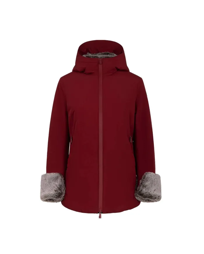 SUNS Giubbotto Donna GBS63023D ALYA FUR AI 25/26 corto con cappuccio ed eco pelliccia interna V1 CHERRY SUNS Giubbotto Donna GBS63023D ALYA FUR AI 25/26 corto con cappuccio ed eco pelliccia interna V1 CHERRY