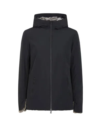 SUNS Giubbotto Donna GBS63023D ALYA FUR AI 25/26 corto con cappuccio ed eco pelliccia interna V2 BLACK SUNS Giubbotto Donna GBS63023D ALYA FUR AI 25/26 corto con cappuccio ed eco pelliccia interna V2 BLACK