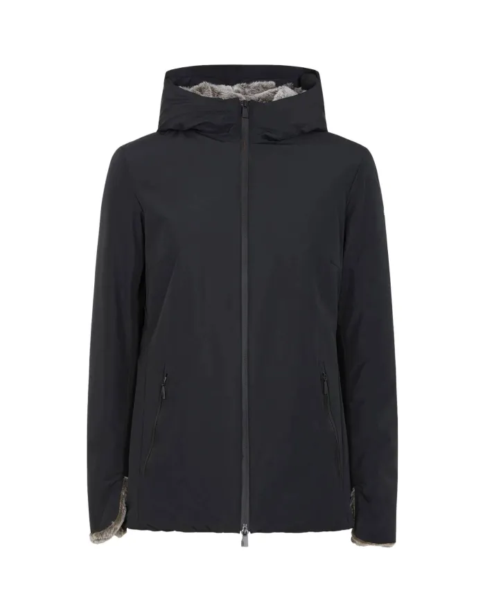 SUNS Giubbotto Donna GBS63023D ALYA FUR AI 25/26 corto con cappuccio ed eco pelliccia interna V2 BLACK SUNS Giubbotto Donna GBS63023D ALYA FUR AI 25/26 corto con cappuccio ed eco pelliccia interna V2 BLACK