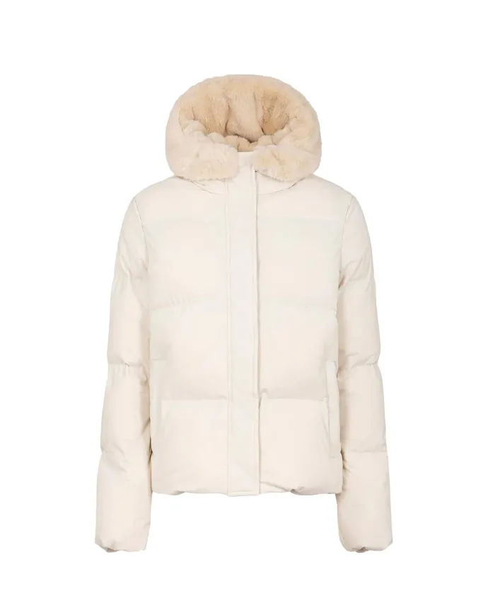 SUNS Piumino Donna GBS63035D GINAN AI 25/26 trapuntato con cappuccio ed eco pelliccia interna V2 MILK SUNS Piumino Donna GBS63035D GINAN AI 25/26 trapuntato con cappuccio ed eco pelliccia interna V2 MILK
