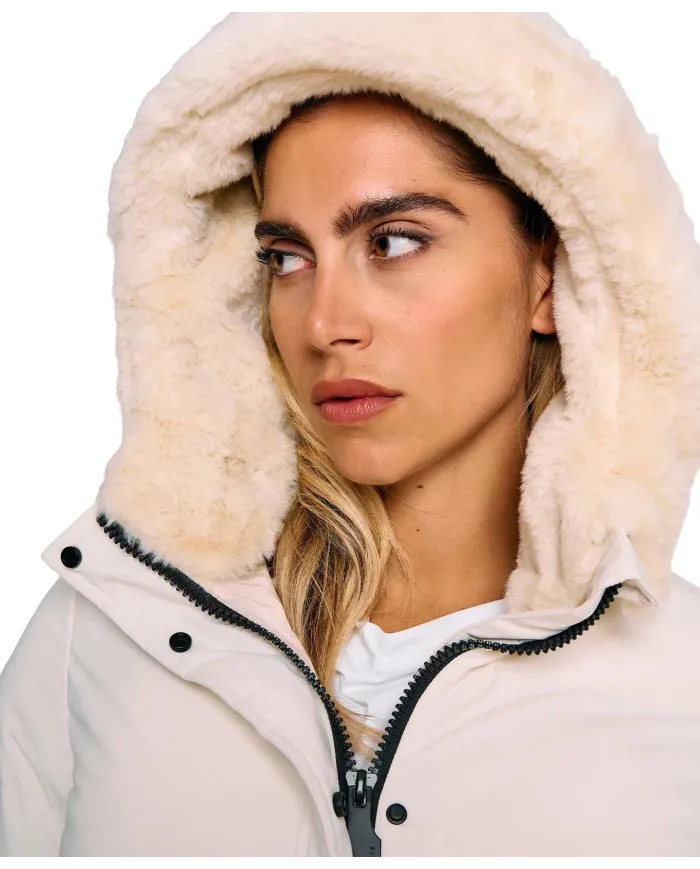 SUNS Piumino Donna GBS63035D GINAN AI 25/26 trapuntato con cappuccio ed eco pelliccia interna V2 MILK