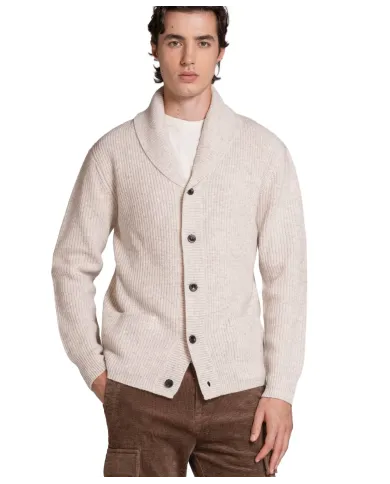 IMPURE Cardigan Uomo DANIEL WN7 AI 25/26 in moulinè con collo e bottoni 56 ECRU