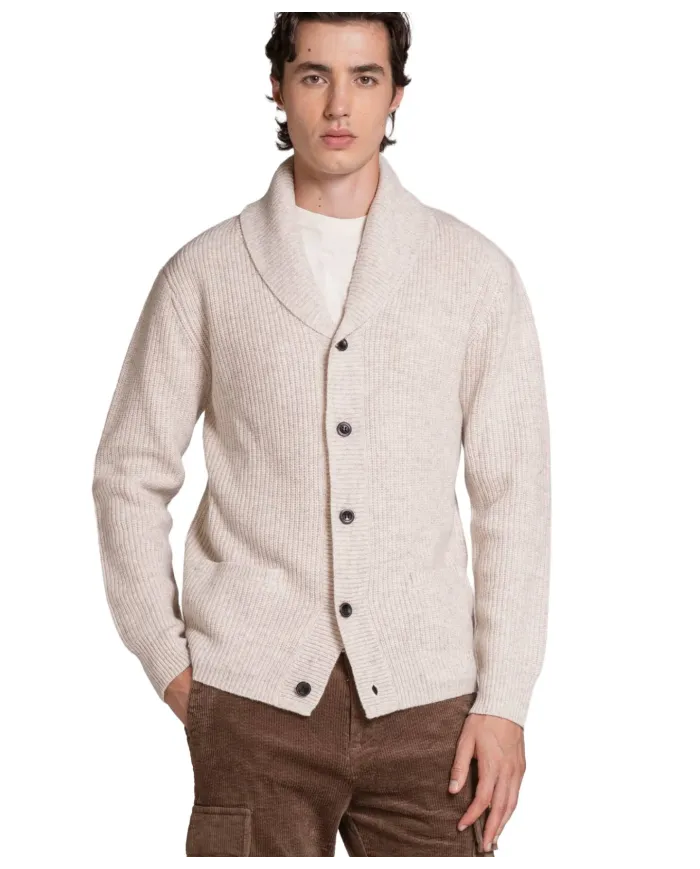IMPURE Cardigan Uomo DANIEL WN7 AI 25/26 in moulinè con collo e bottoni 56 ECRU IMPURE Cardigan Uomo DANIEL WN7 AI 25/26 in moulinè con collo e bottoni 56 ECRU