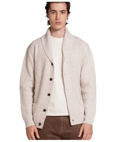 IMPURE Cardigan Uomo DANIEL WN7 AI 25/26 in moulinè con collo e bottoni 56 ECRU