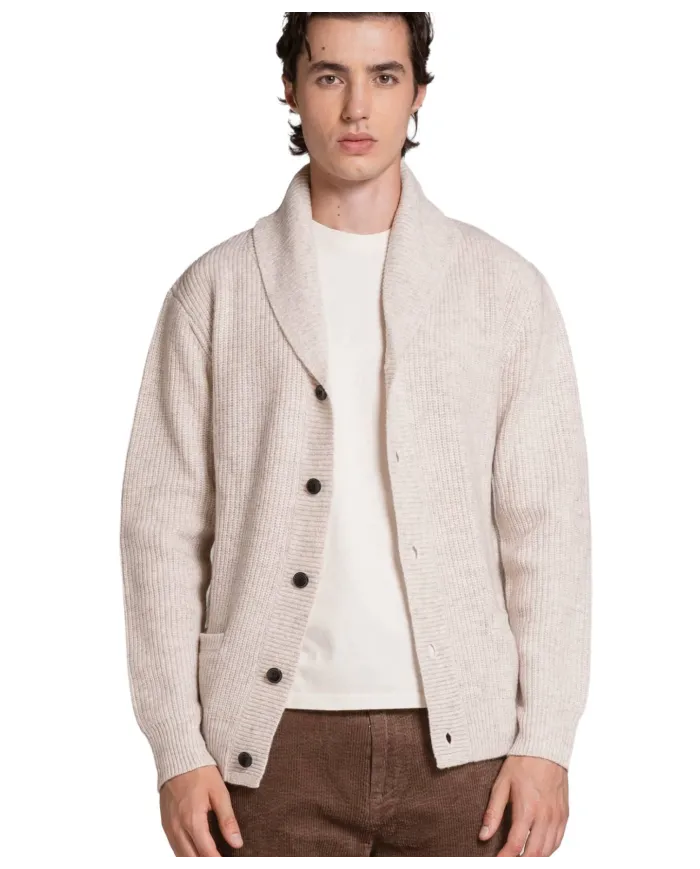 IMPURE Cardigan Uomo DANIEL WN7 AI 25/26 in moulinè con collo e bottoni 56 ECRU