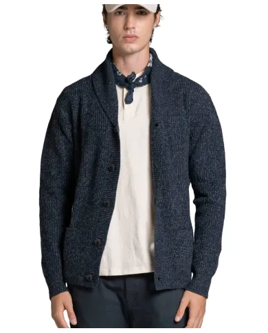 IMPURE Cardigan Uomo DANIEL WN7 AI 25/26 in moulinè con collo e bottoni 01 NAVY