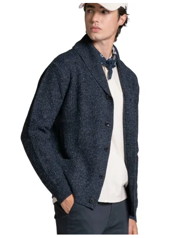IMPURE Cardigan Uomo DANIEL WN7 AI 25/26 in moulinè con collo e bottoni 01 NAVY
