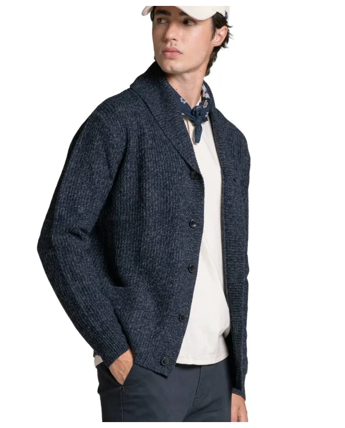 IMPURE Cardigan Uomo DANIEL WN7 AI 25/26 in moulinè con collo e bottoni 01 NAVY