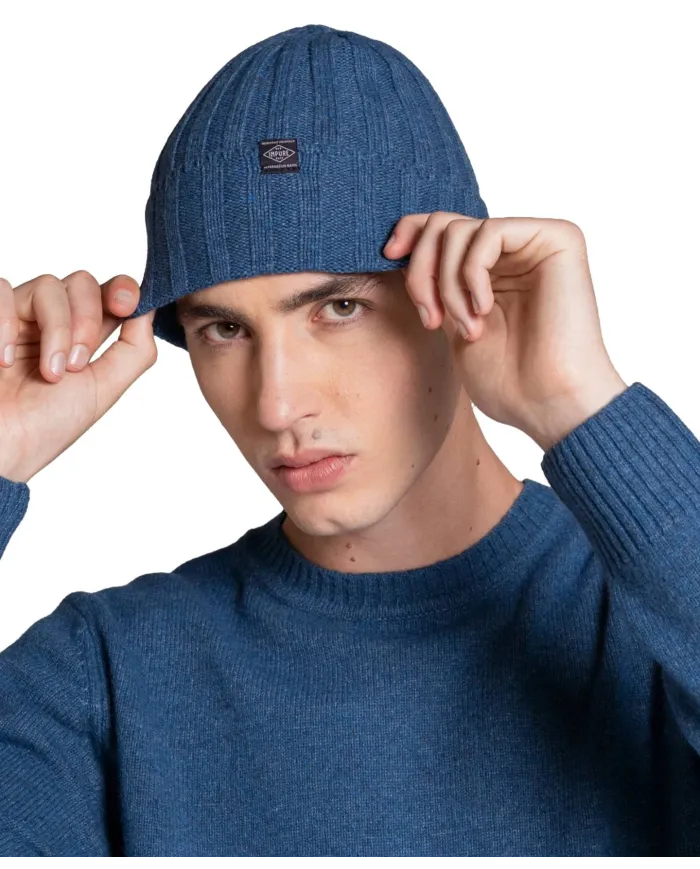 IMPURE Cappellino Uomo LAY WN8 AI 25/26 in lana a coste con risvolto 27 BLUE IMPURE Cappellino Uomo LAY WN8 AI 25/26 in lana a coste con risvolto 27 BLUE