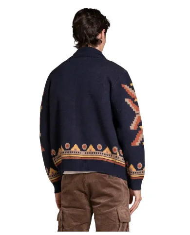 IMPURE Cardigan Uomo SAWYER WN5 AI 25/26 lavorazione jacquard etnico con bottoni 01 NAVY IMPURE Cardigan Uomo SAWYER WN5 AI 25/26 lavorazione jacquard etnico con bottoni 01 NAVY