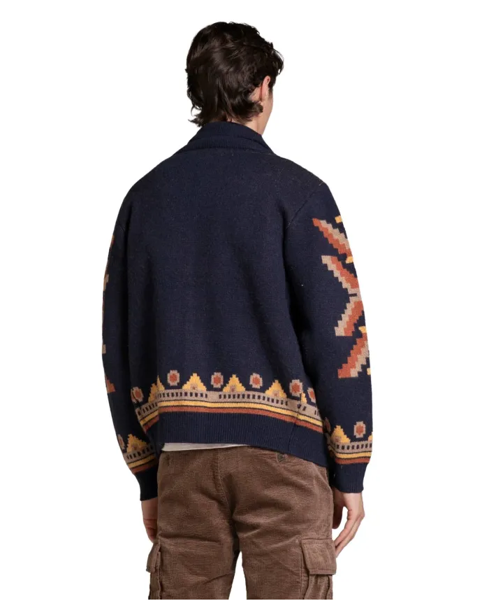 IMPURE Cardigan Uomo SAWYER WN5 AI 25/26 lavorazione jacquard etnico con bottoni 01 NAVY IMPURE Cardigan Uomo SAWYER WN5 AI 25/26 lavorazione jacquard etnico con bottoni 01 NAVY