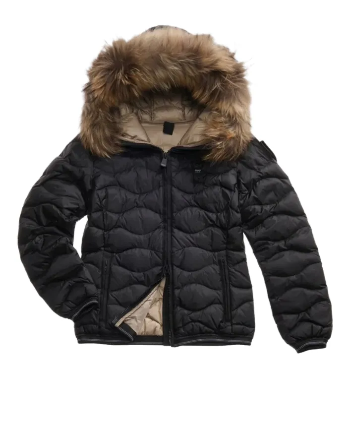 BLAUER Piumino Donna 25WBLDC03096 006047 ALDIE AI 25/26 nylon con cappuccio pelliccia 999EI NERO int BEIGE BLAUER Piumino Donna 25WBLDC03096 006047 ALDIE AI 25/26 nylon con cappuccio pelliccia 999EI NERO int BEIGE