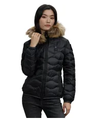 BLAUER Piumino Donna 25WBLDC03096 006047 ALDIE AI 25/26 nylon con cappuccio pelliccia 999EI NERO int BEIGE