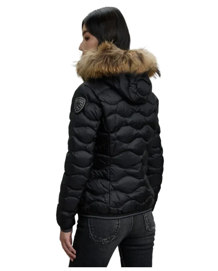 BLAUER Piumino Donna 25WBLDC03096 006047 ALDIE AI 25/26 nylon con cappuccio pelliccia 999EI NERO int BEIGE