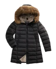 BLAUER Piumino Donna 25WBLDK03103 006047 KRISTIN AI 25/26 lungo con cappuccio e pelliccia 999EI NERO int BEIGE