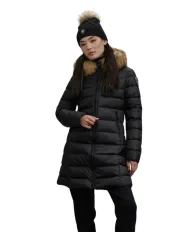 BLAUER Piumino Donna 25WBLDK03103 006047 KRISTIN AI 25/26 lungo con cappuccio e pelliccia 999EI NERO int BEIGE