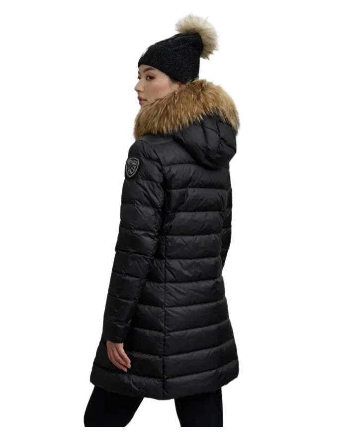 BLAUER Piumino Donna 25WBLDK03103 006047 KRISTIN AI 25/26 lungo con cappuccio e pelliccia 999EI NERO int BEIGE