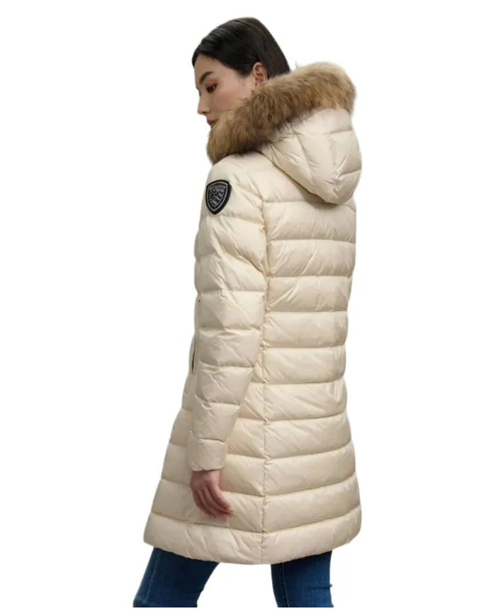 BLAUER Piumino Donna 25WBLDK03103 006047 KRISTIN AI 25/26 lungo con cappuccio e pelliccia 907GG Gr. mattino int Gr. Nebbia