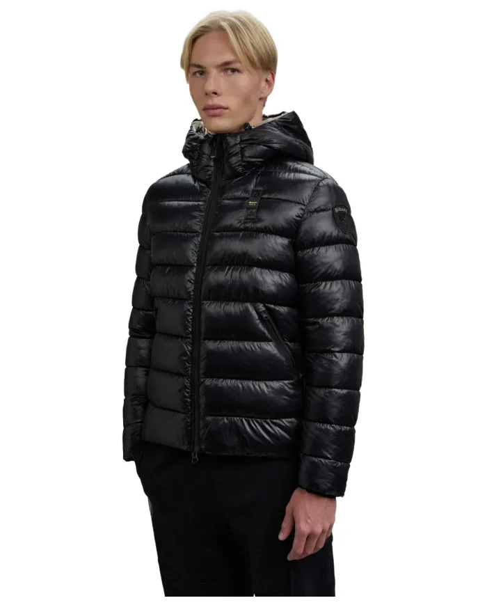 BLAUER Piumino Uomo 25WBLUC02079-A05958 ADAMS AI 25/26 con cappuccio 999EI NERO int BEIGE