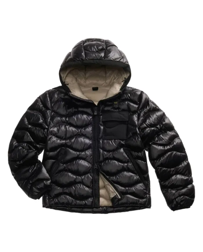 BLAUER Piumino Uomo 25WBLUC02080-005958 BRYANT AI 25/26 a ondina con cappuccio e taschino 999EI NERO int BEIGE BLAUER Piumino Uomo 25WBLUC02080-005958 BRYANT AI 25/26 a ondina con cappuccio e taschino 999EI NERO int BEIGE
