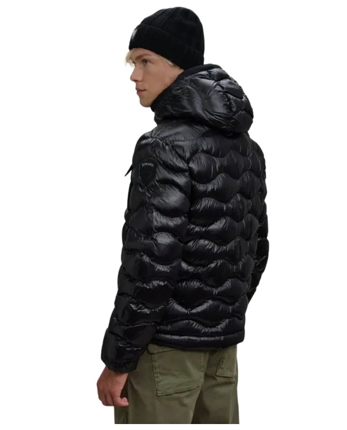 BLAUER Piumino Uomo 25WBLUC02080 005958 BRYANT AI 25/26 a ondina con cappuccio e taschino 999EI NERO int BEIGE